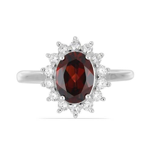 BUY GENUINE STERLING SILVER NATURAL GARNET GEMSTONE HALO RING